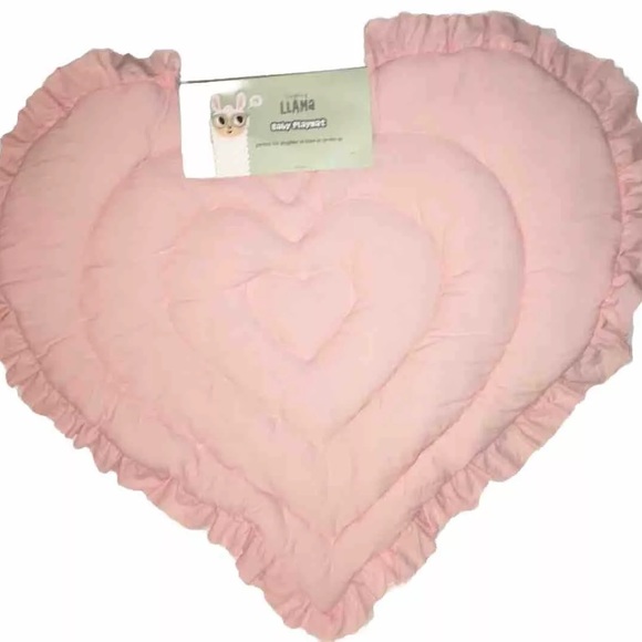 Laughing LLAMA HEART 🩷 SHAPED QUILTED PLAY-MAT PINK Ruffled Decor 34” X 31” - Picture 4 of 6